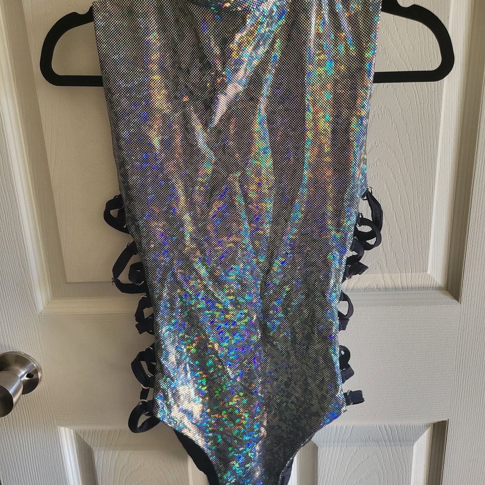 Little Black Diamond Espionage Reversable Silver Holographic/Black Bodysuit